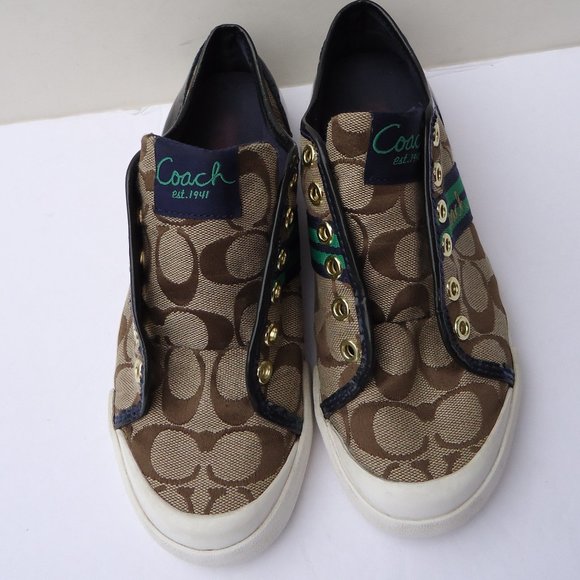 SIZE 6. COACH Folly logo canvas & leather sneakers shoes. - Picture 3 of 16